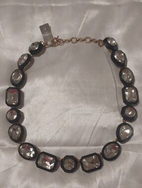 New J. Crew Black and Clear Crystal Collar Necklace